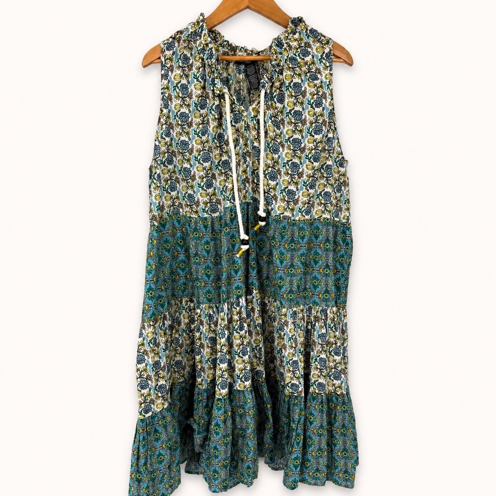 Chelsea & Theodore Women 1X Dress Sleeveless Tiered Floral Boho Cotton Cottage